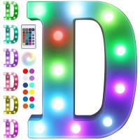 Foaky Colorful Led Letter Lights With Remote,Marquee Light Up Letters Sign For Night Light Wedding/Birthday Party Battery Powered Christmas Lamp Home Bar Decoration(D)