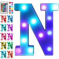 Foaky Colorful Led Letter Lights With Remote,Marquee Light Up Letters Sign For Night Light Wedding/Birthday Party Battery Powered Christmas Lamp Home Bar Decoration(N)