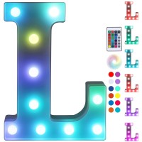 Foaky Colorful Led Letter Lights With Remote,Marquee Light Up Letters Sign For Night Light Wedding/Birthday Party Battery Powered Christmas Lamp Home Bar Decoration(L)