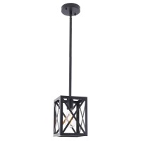 Puupa Farmhouse Lantern Pendant Light Fixtures Ceiling Hanging Rustic Chandelier Black (1 Light)