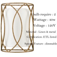 Hydelite Vintage Wall Sconces Antique Brass Rustic Wall Light Fixture Linen Shade Wall Lamp For Bedroom