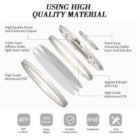 Hunhun 2-Pack Wifi Smart Led Ceiling Light Fixture,12Inch 28W 3100Lm, App Flush Mount Ceiling Lamp, Color Temperatures Adjustable And Dimmable, Surface Mount Lights For Kitchen Bedroom Closet Room