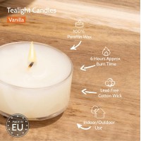 Hyoola Scented Tealight Candles Clear Cup Vanilla Tealight Candles Scented 6 Hour Burn Time 15 Pack European Made