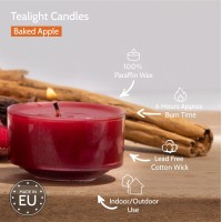 Hyoola Scented Tealight Candles Clear Cup Baked Apple Tealight Candles Scented 6 Hour Burn Time 15 Pack European Made