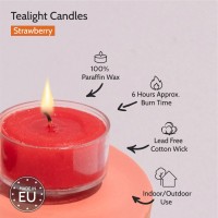 Hyoola Scented Tealight Candles Clear Cup Strawberry Tealight Candles Scented 6 Hour Burn Time 15 Pack European Made