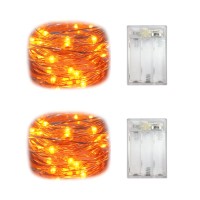 2 Pack Battery Operated Mini Indoor Led Fairy Lights With Timer For Halloweenchristmas Party Decorations,30Leds,10 Ft Silver Wire(Orangeamber Color)