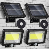 2 Pack 100Led 800Lm Solar Lights Outdoor Motion Sensor Bright Ip65 Waterproof 2400Mah Large Capacity Wall Lamp 5M/16.4Ft Wired Solar Panel Security Lights For Shed, Garden, Front Door, House, Garage