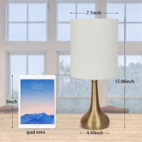 Boncoo Set Of 2 Bedside Touch Lamps 3 Way Dimmable Small Nightstand Lamp Night Light Lamp Simple Touch Table Lamp With Brass Metal Base For Living Room Bedroom Office, A19 4000K Led Bulb Included