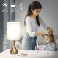 Boncoo Set Of 2 Bedside Touch Lamps 3 Way Dimmable Small Nightstand Lamp Night Light Lamp Simple Touch Table Lamp With Brass Metal Base For Living Room Bedroom Office, A19 4000K Led Bulb Included