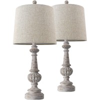 Portres 24.5'' Traditional Table Lamp Set Of 2 For Living Room Linen Fabric Lampshade Bedside Nightstand Lamps For Bedroom Kids Room Study Room Office Rustic Table Lamps Resin