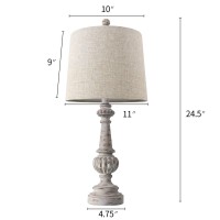 Portres 24.5'' Traditional Table Lamp Set Of 2 For Living Room Linen Fabric Lampshade Bedside Nightstand Lamps For Bedroom Kids Room Study Room Office Rustic Table Lamps Resin