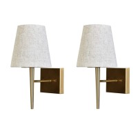 Efinehome Mid-Century Modern Wall Sconce With Beige Fabric Shade| 1-Light Antique Gold Indoor Wall Lamp Fixture| Hallway Bathroom Vanity Light Sconces Wall Lighting (Set Of 2 Hardwire)