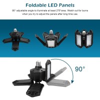 Led Garage Lights, 100W Garage Lights, 10000Lm E26 Deformable Led Garage Ceiling Lights, Led Shop Lights With 5 Adjustable Panels For Garage, Warehouse, Workshop, Basement (Black)