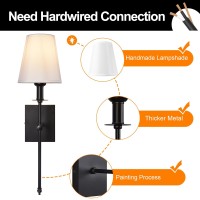 Passica Decor Hardwired Wall Sconces Set Of Two 2 Pack Black With Vertical Rod And White Fabric Flared Shade Versatile Used In B