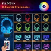 Fullosun Pixel Game Over Illusion Lamp Gamepad 3D Night Light 3 Patterns With Remote Control 16 Color Changing Gaming Room He