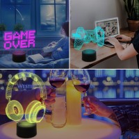 Fullosun Pixel Game Over Illusion Lamp Gamepad 3D Night Light 3 Patterns With Remote Control 16 Color Changing Gaming Room He