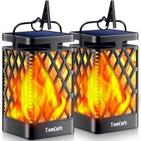 Tomcare Solar Lights Outdoor Flickering Flame Solar Lantern Outdoor Hanging Lanterns Decorative Outdoor Lighting Solar Powered Waterproof Led Flame Christmas Lights For Patio Garden, 2 Pack(Black)