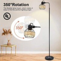 Dllt Led Floor Lamp, Adjustable Head Standing Lamp With Heavy Metal Based, Farmhouse Tall Rattan Floor Lamps Reading Lighting For Living Room, Bedroom, Study Room, Office, 8W 3000K E26 Bulb Included