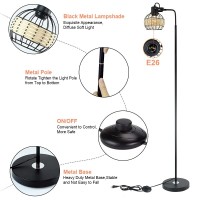 Dllt Led Floor Lamp, Adjustable Head Standing Lamp With Heavy Metal Based, Farmhouse Tall Rattan Floor Lamps Reading Lighting For Living Room, Bedroom, Study Room, Office, 8W 3000K E26 Bulb Included