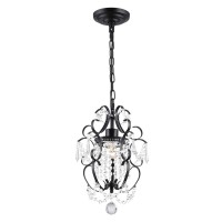 Riomasee Mini Chandelier Black Crystal Chandelier 1 Light Elegant Chandelier Crystal Iron Ceiling Light Fixture For Bedroomfarm