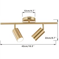 Bokt Mid Century Modern 2-Lights Led Track Lighting Kit 2 Ways Gold Flush Mount Ceiling Spotlight Brushed Brass Adjustable Angle Track Lighting Fixture