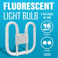 New Set Of 2 Fluorescent Light Bulb 2 Pin Energy Saving 16W Slim Lamp Tube 2D