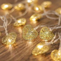 Cozyhome 5,5Yd Gold Heart String Lights Plug Remote Operated Valentines Day Lights String Valentine Lights Decorations Fairy Hearts Shaped Light Up Dcor Outdoor Led String Lights For Bedroom