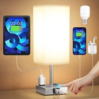 ?Upgraded?Bedside Table Lamp Touch Control, With Usb C+A Charging Ports & Dual Ac Outlets, 3-Way Nightstand Lamp For Bedroom With Lampshade Living Room Office(Led Dimmable Bulb Included)