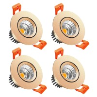 Lightingwill 2Inch Led Dimmable Downlight, 3W Cob Recessed Ceiling Light, Natural White 4000K-4500K, Cri80, 25W Halogen Bulbs Equivalent, Gold (4Pack)