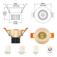 Lightingwill 2Inch Led Dimmable Downlight, 3W Cob Recessed Ceiling Light, Natural White 4000K-4500K, Cri80, 25W Halogen Bulbs Equivalent, Gold (4Pack)