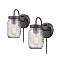 Diryzon Eul Vintage Mason Jar Light Fixture Clear Glass 2Pack Wall Lights Oil Rubbed Bronze