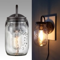 Diryzon Eul Vintage Mason Jar Light Fixture Clear Glass 2Pack Wall Lights Oil Rubbed Bronze