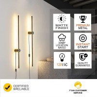 Ditoon Modern Plug In Wall Sconce Set Of 2 Led Black Wall Lights With Plug In Cord On/Off Switch 39 3/8 Inches Warm White Wall Mounted Deco Lamp For Living Room Bedroom(2-Pack)