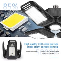 2 Pack Led Garage Lights, 4 +1 Panels 120W 15000Lm-6500K Adjustable Ceiling Garage Light With E26/E27 Screw Base Deformable Lighting For Garage Barn Workshop Warehouse Residential High Bay Light