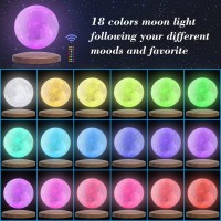 Firpow Levitating Moon Lamp, 18 Colors 6 In Floating Moon Lamp, 3D Led Printing Rotating Magnetic Moon Light Spinning Freely With Remote, Night Light, Desk Bedroom Decor Office, Christmas Gift