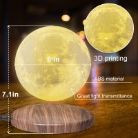 Firpow Levitating Moon Lamp, 18 Colors 6 In Floating Moon Lamp, 3D Led Printing Rotating Magnetic Moon Light Spinning Freely With Remote, Night Light, Desk Bedroom Decor Office, Christmas Gift