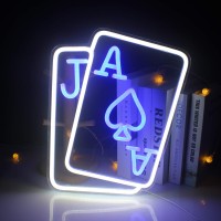 Playing Cards Neon Signs Blue And White Led Sign Gamer Neon Light Usb Powered Switch Light Up Sign Led Neon Sign For Wall Decor Room Bedroom Bar Shop Hotel Christmas Birthday Holiday Party (Blue White)