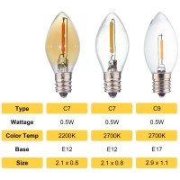 Fannis 6 Pack C7 Replacement Mini Led Bulb, 0.5W Equals 5W, Warm 2200K Filament Edison Bulb, E12 Candelabra Base Vintage Amber Glass Candle Light Bulb For Christmas Holidays Night String Lights