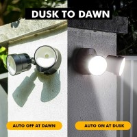 Lutec P6221B-D2D 2000 Lumen 18 Watt 28 Led Dual-Head Flood Light Outdoor Dusk To Dawn Waterproof Exterior Security Wall Light For Patio, Garden,Yard-Black