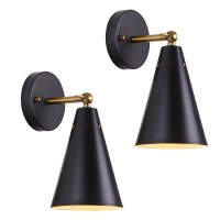 Mwz Modern Black Wall Sconces Lighting, 2 Pack Gold Rustic Lamp Fixture Farmhouse Simplicity Bronze Finish Arm Swing Industrial Wall Lights For Bedroom,Living Room,Reading,Kitchen