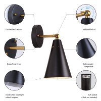 Mwz Modern Black Wall Sconces Lighting, 2 Pack Gold Rustic Lamp Fixture Farmhouse Simplicity Bronze Finish Arm Swing Industrial Wall Lights For Bedroom,Living Room,Reading,Kitchen