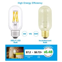 Aielit T45/T14 6W E26 Led Tube Bulb 60 Watt Equivalent, Dimmable(0-100%), Soft White 3000K, Antique Edison Filament Light Bulbs For Chandelier Bathroom Vanity Ceiling Fan Pendant Lights, 4-Pack