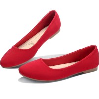 Womens Textile Flat Shoes Round Toe Slip On Shoes Fabric Dress Ballet Flats(Red,Us10)