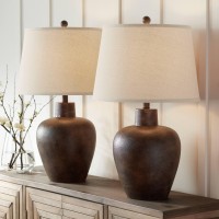 Regency Hill Glenn Farmhouse Rustic Southwestern Natural Cottage Table Lamps 27 Tall Set Of 2 Dark Terra Cotta Tapered Fabric