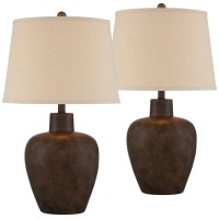 Regency Hill Glenn Farmhouse Rustic Southwestern Natural Cottage Table Lamps 27 Tall Set Of 2 Dark Terra Cotta Tapered Fabric