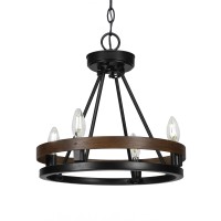 Belmont 4 Light Chandelier Shown In Painted Wood-Look Metal & Matte Black Finish