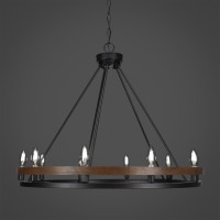 Belmont 10 Light Chandelier Shown In Painted Wood-Look Metal & Matte Black Finish