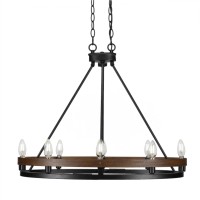 Belmont 8 Light Oval Chandelier Shown In Painted Wood-Look Metal & Matte Black Finish