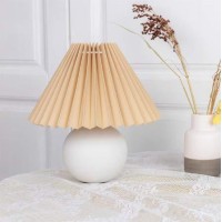 Korean Pleated Table Lamp Ins Diy Ceramic Table Lamps For Living Room Home Deco Cute Lamp With Tricolor Led Bulb Beside Lamp