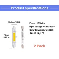 Ctkcom 78 Mm/3.1 In R7S Led Bulb (2 Pack) 110V 10W White 6000K T3 J Type Halogen Bulb Replacement 100W Halogen Bulb Equivalent Double Ended